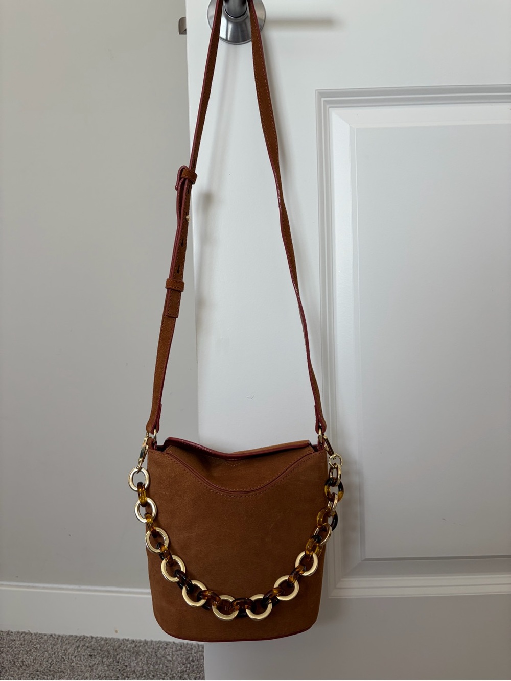 Ted Baker Brown Suede Shoulder Bag with Tortoise Chain